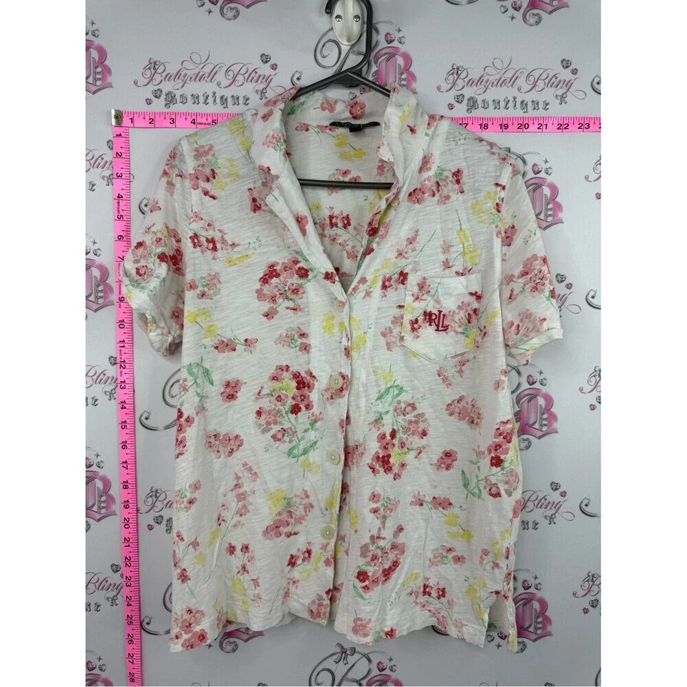 Ralph Lauren 2 piece set pj Floral Short Sleeve Pajama Set White, Pink, Yellow